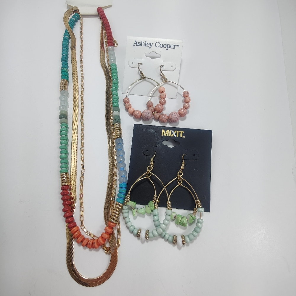Boho Beaded Jewelry Bundle – Ashley Cooper & Mixit Earrings + Layered Necklace